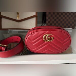 Red Quilted Leather Belt Bag